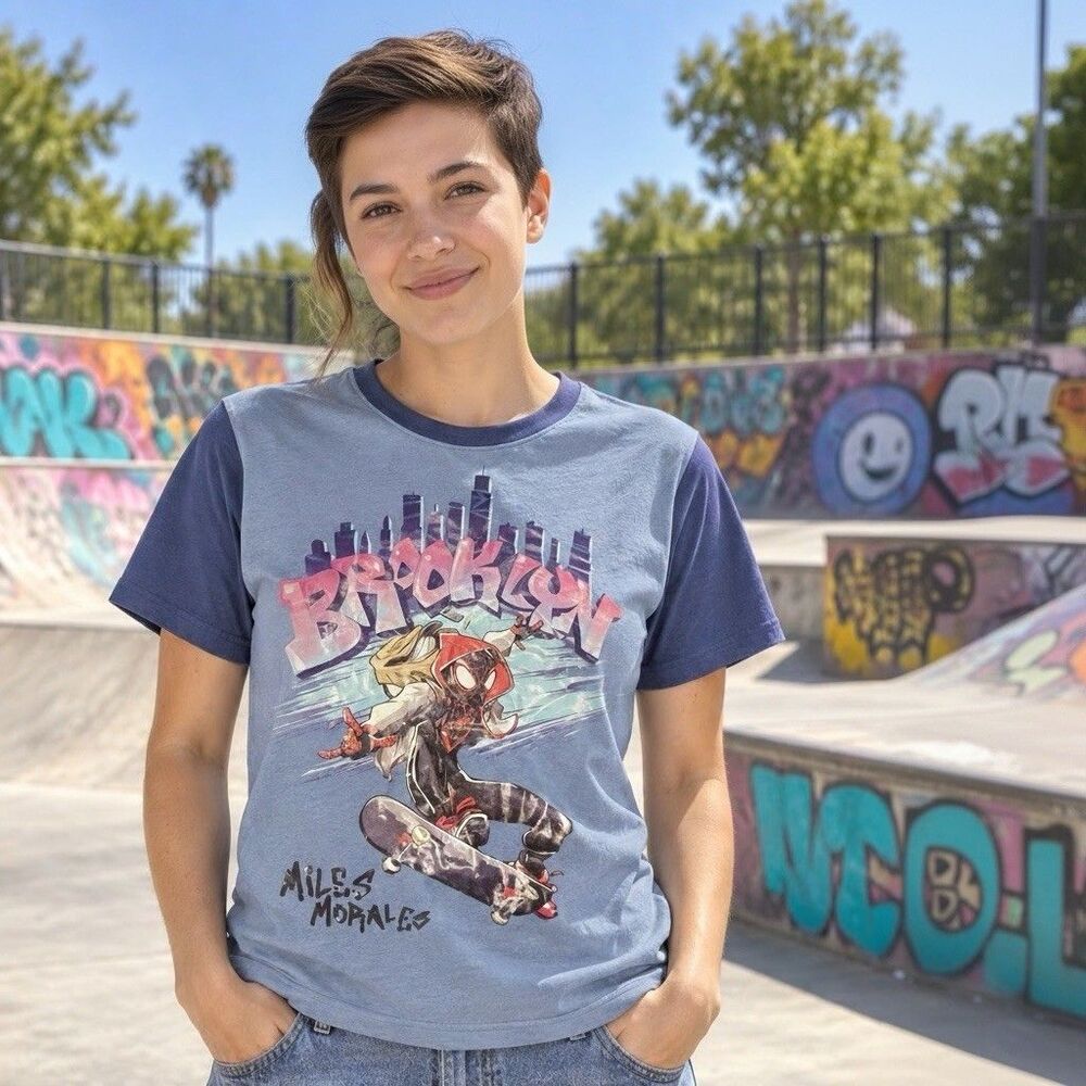 Disney Marvel Spider-Man Miles Morales Brooklyn Boys T-Shirt Youth L 14/16 Blue
